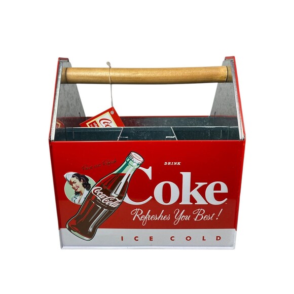 Coca Cola Coke Tin Napkin Utensil Condiment Holder Caddy NEW w/Tags 7.5” Tall - Picture 16 of 16